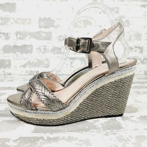 Vince Camuto Metallic Silver Woven Espadrille Wedge Sandals